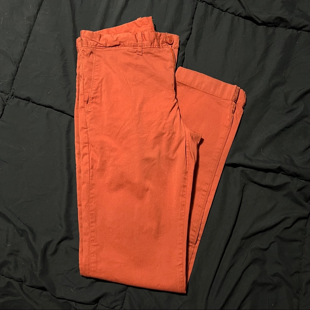 JCrew flat front chinos- reddish coral color. 28/32